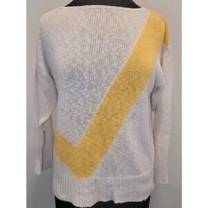 VTG 80s/90s Fashion Arsty Knit Ivory Yellow Geometric Art-to-Wear Sweater M